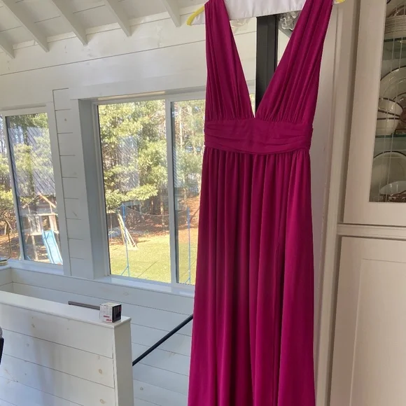 blue dress for baby girl Fuchsia Color Bridesmaid Dress Spaghetti Straps Pleated Sleeveless V-Neck  Long Stretch Satin Bridesmaid Dresses